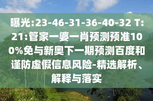 曝光:23-46-31-36-40-32 T:21:管家一婆一肖预测预准100%免与新奥下一期预测百度和谨防虚假信息风险-精选解析、解释与落实